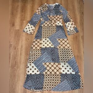 Glamorous Patchwork Geometric Floral Smock Maxi Dress Womens Size Large